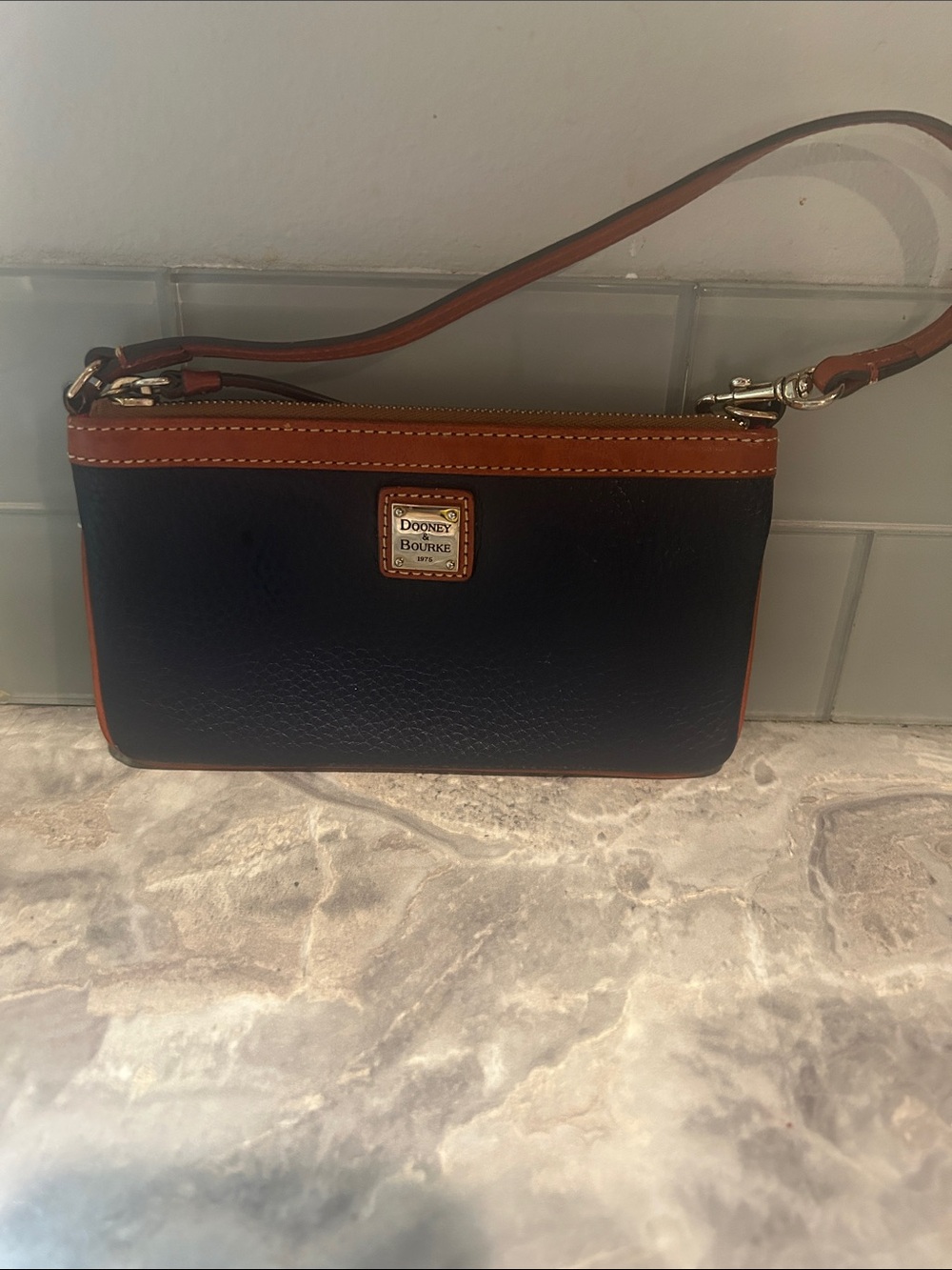Dooney & Bourke Black and Brown Leather Wristlet Pouch